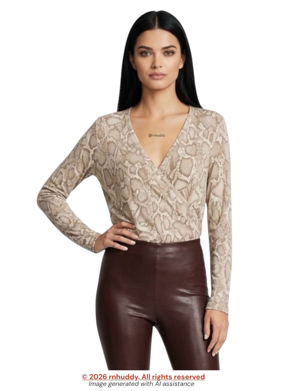 Sundry M (size 2 in brand) cream & tan snakeskin print crossover knit top